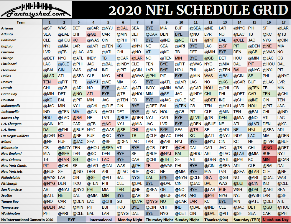 NFL schedule 2020 Archives - Fantasyshed.com